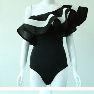 Sibybo Sexy Red Ruffles Bodysuit